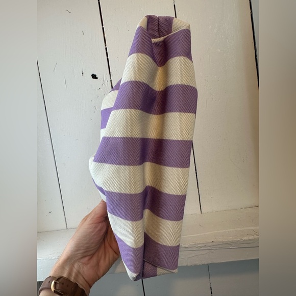 Canvas Preppy Clutch Purple White Striped Summer Bag Phone Essentials Grab N Go - Picture 5 of 9